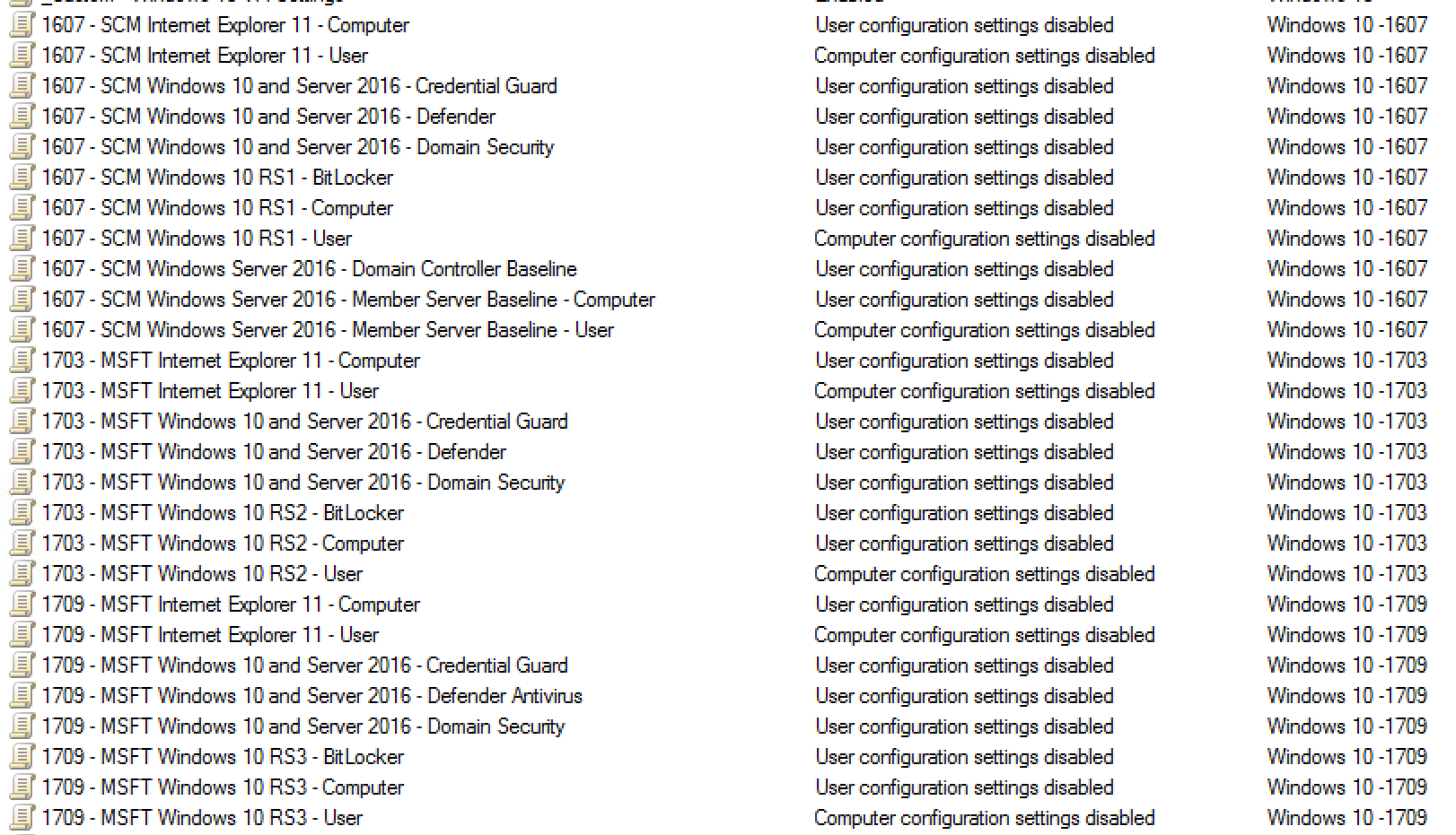 Imported Windows security baselines