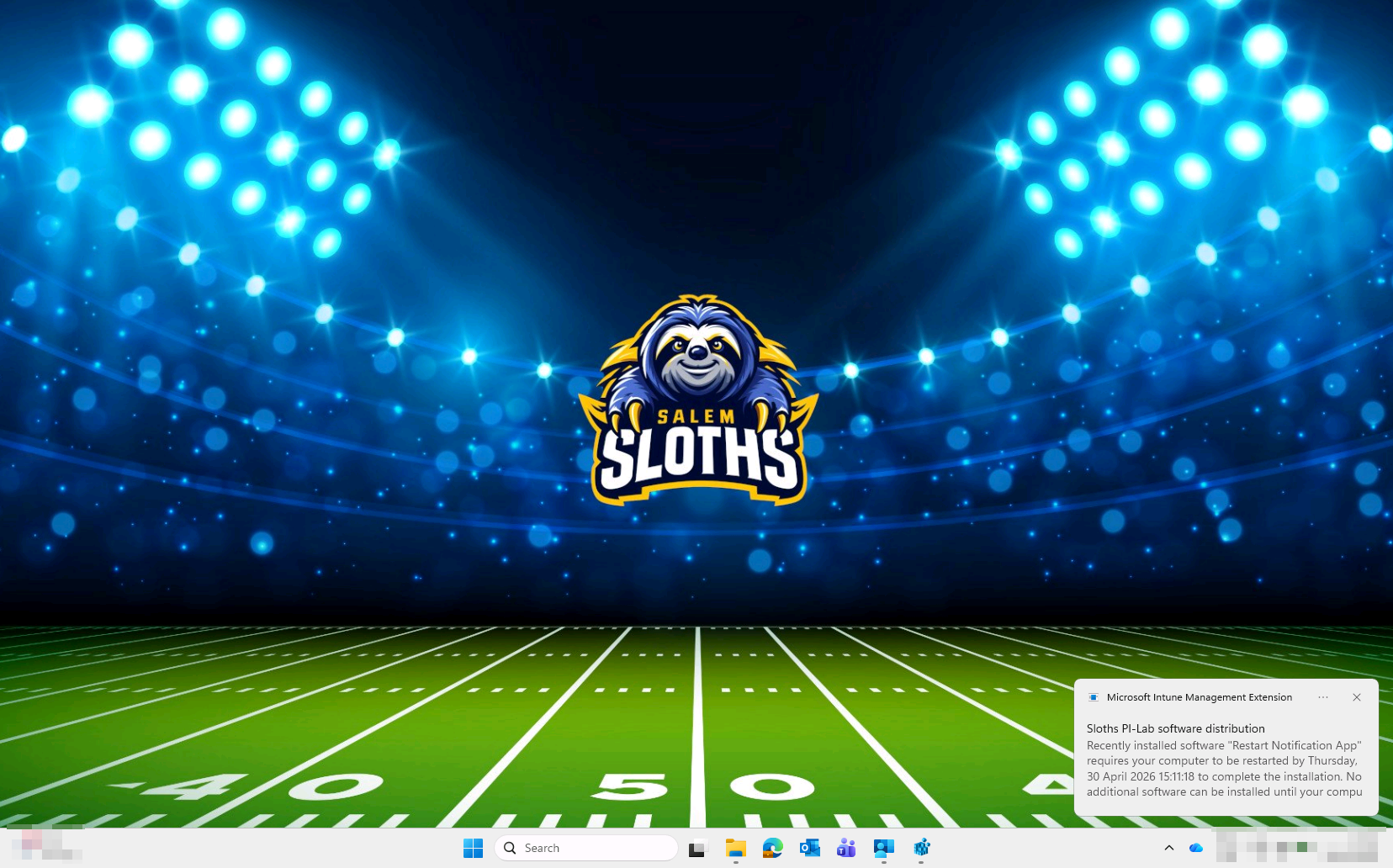 Toast notification informing the user that a restart is required by the deadline