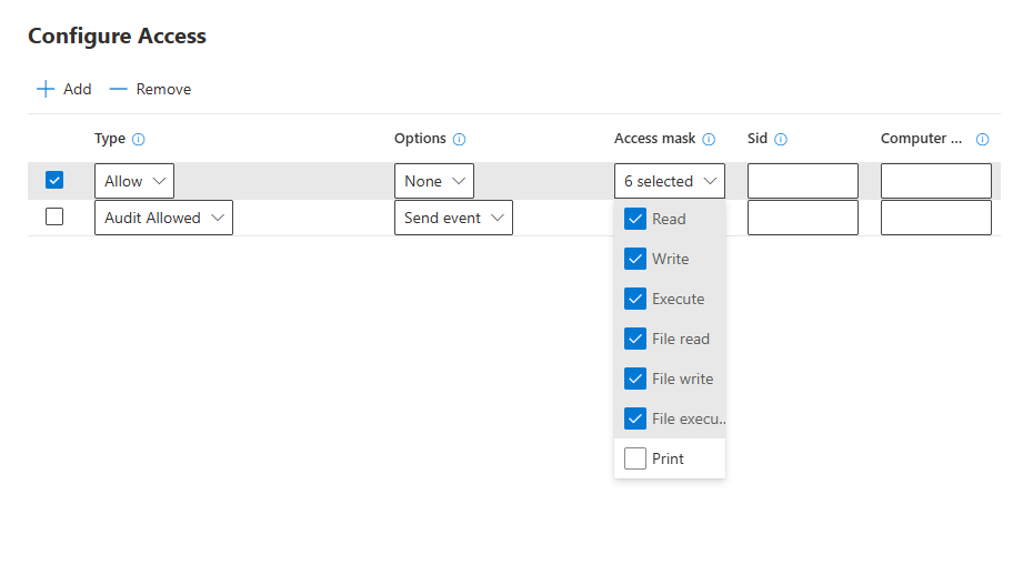 Allow access entry with full access mask