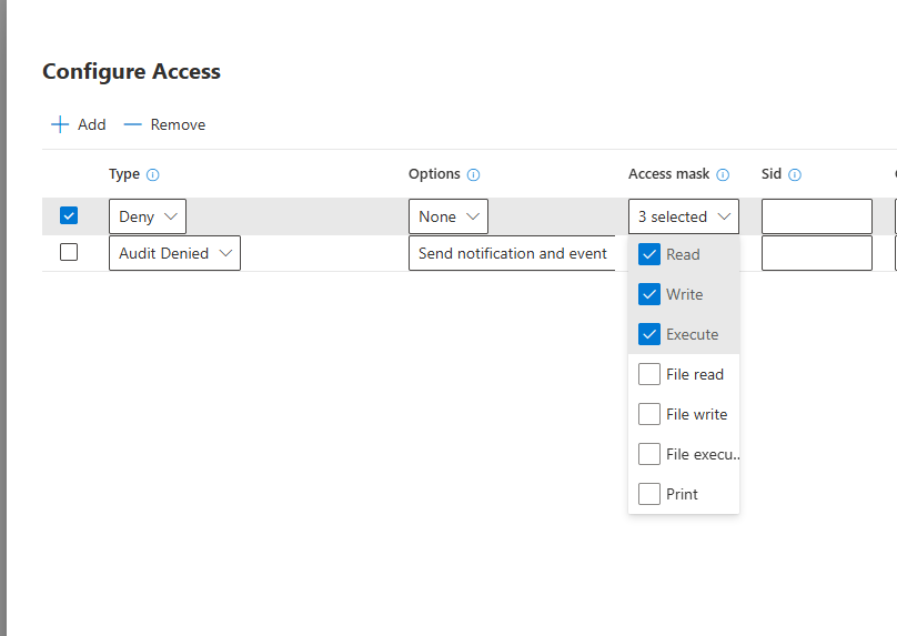 Deny access entry