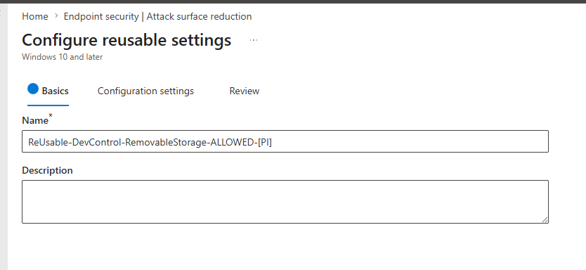 Allowed device reusable settings group name