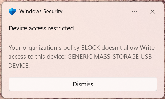 Windows Security block notification