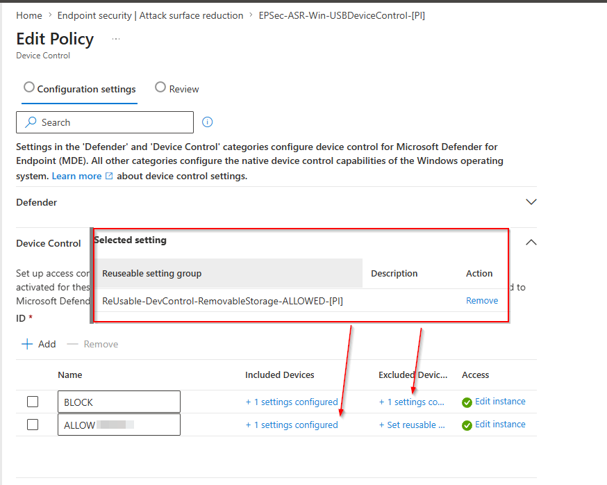 Policy with BLOCK and ALLOW rules, allowed group selected