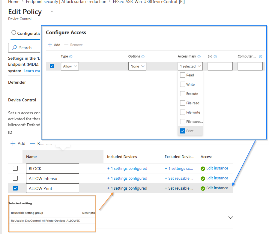 ALLOW Print rule with Print access mask