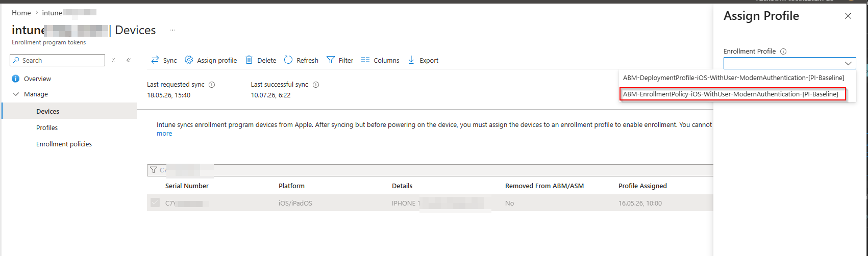 Assigning the new policy to a single device