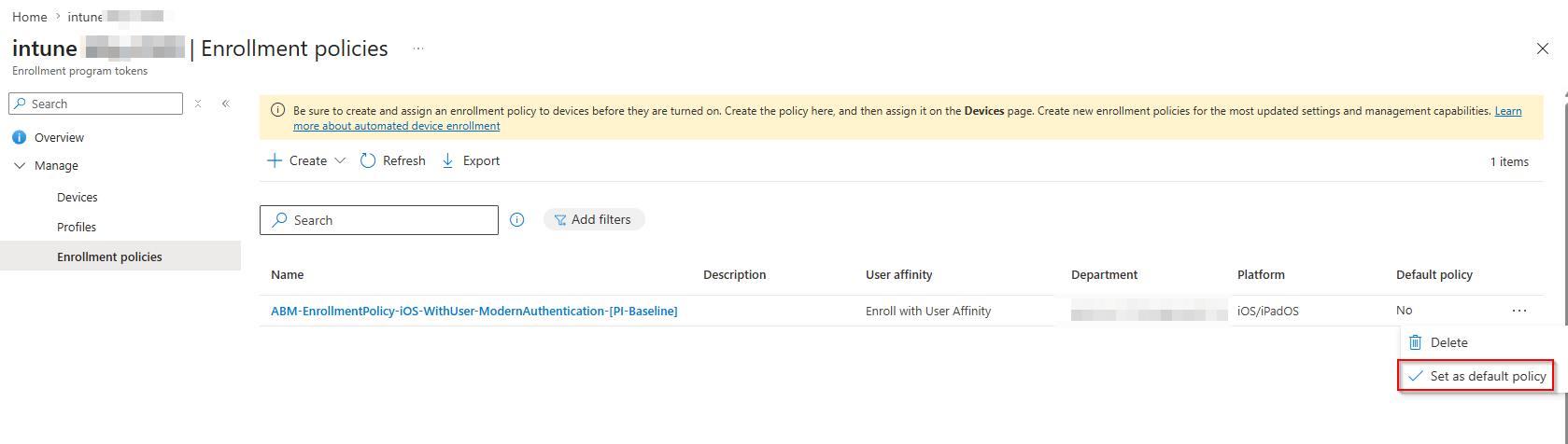 Set as default policy