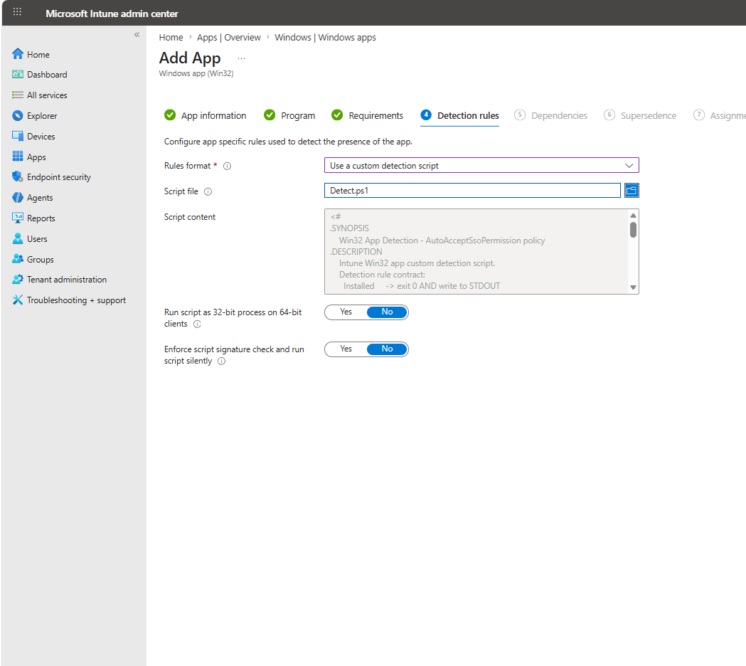 Win32 app - Detection rules