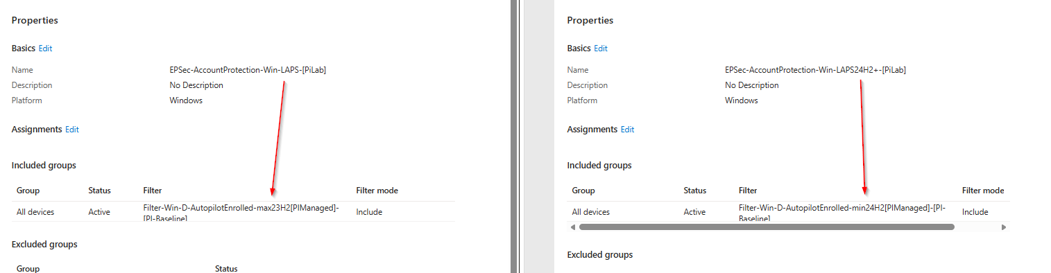 Two LAPS policies assigned with complementary filters