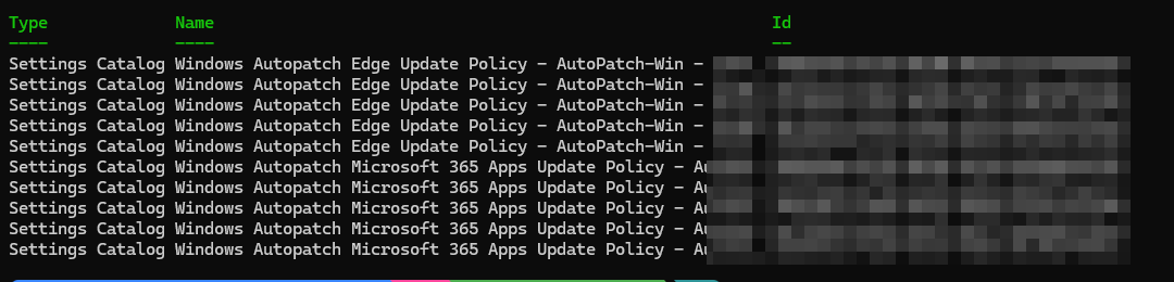 Graph search result: Windows Autopatch Edge Update and Microsoft 365 Apps Update policies