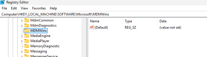 Empty MDMWins key after the cleanup