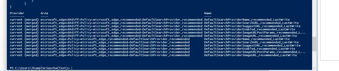 PolicyManager output with only _LastWrite entries under two ADMX namespaces