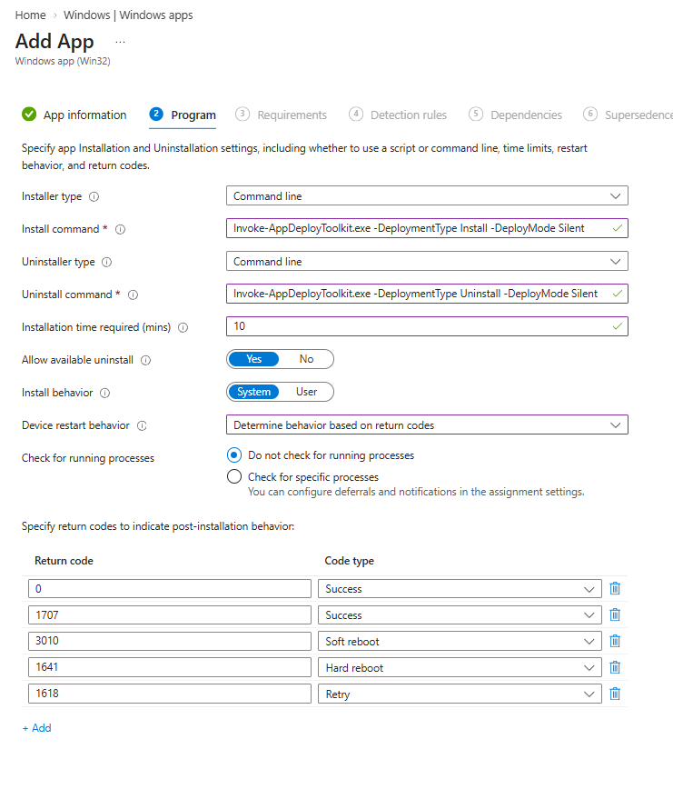 Program settings