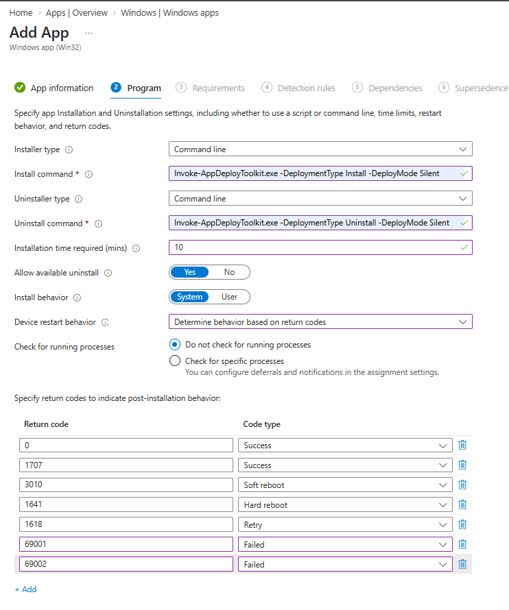Program settings of the driver app