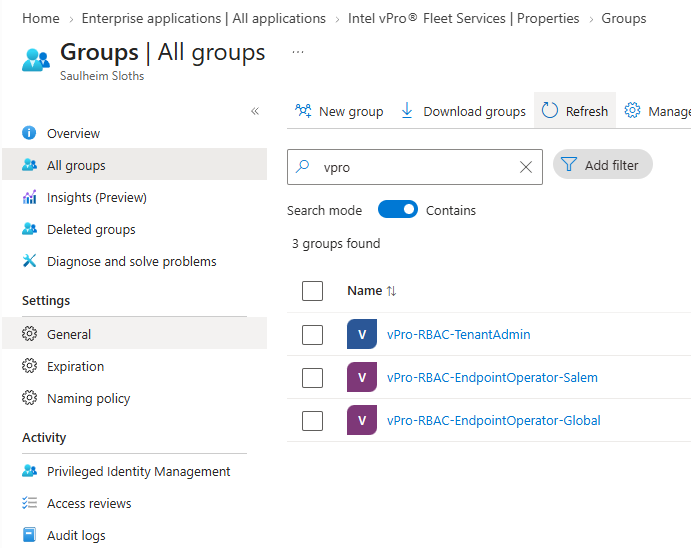 RBAC groups in Entra ID
