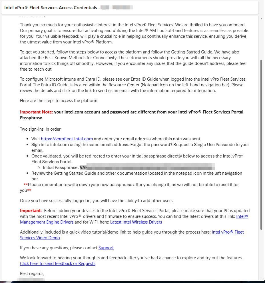 Access credentials email