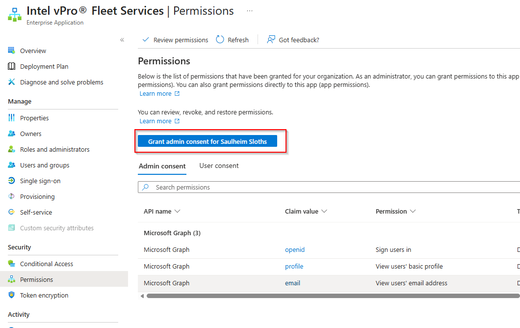 Enterprise application before admin consent